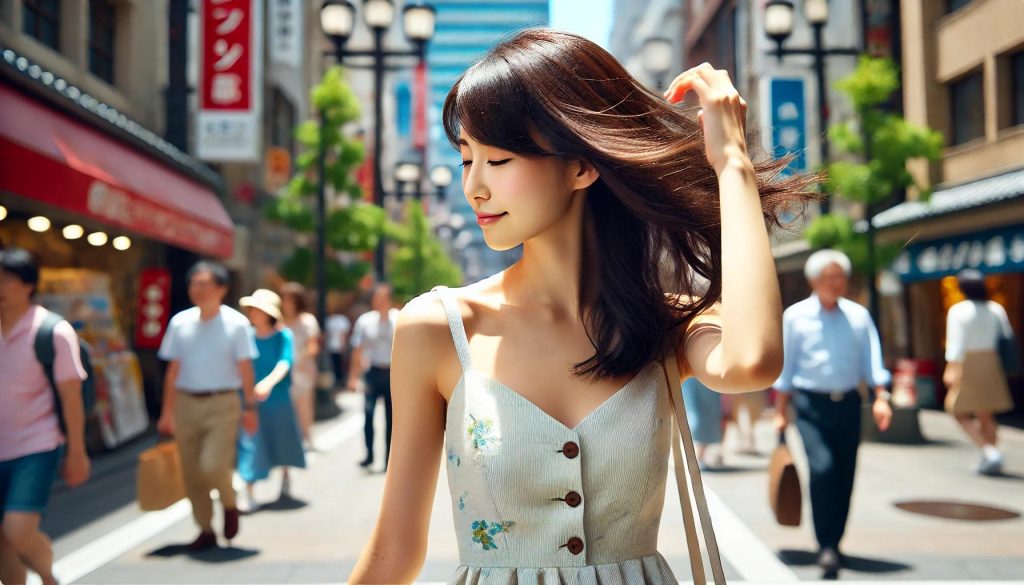 メンソール効果で涼しくなっている日本人女性